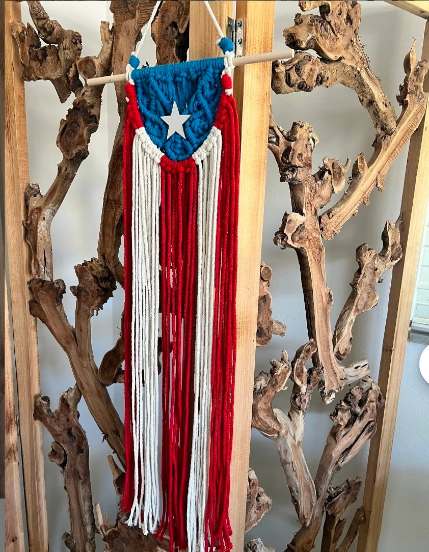 Puerto Rican Flag Handmade Macramé Wall Hanging
