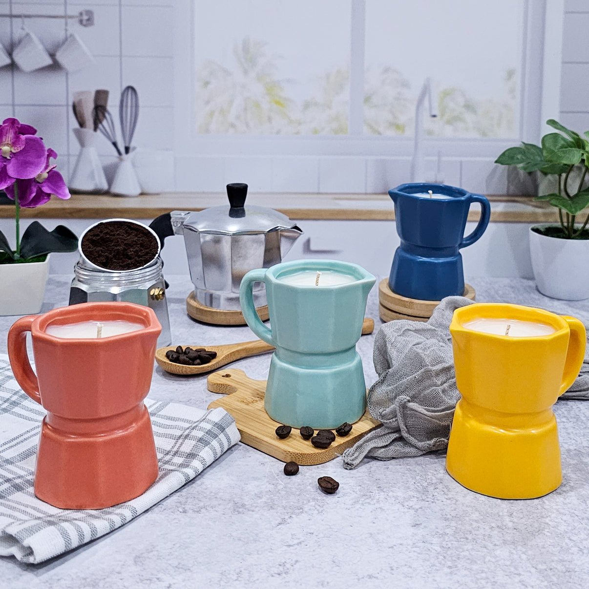 Cafetera Candle MultiColored Bundle of 4 (Medium) Albisa Candles