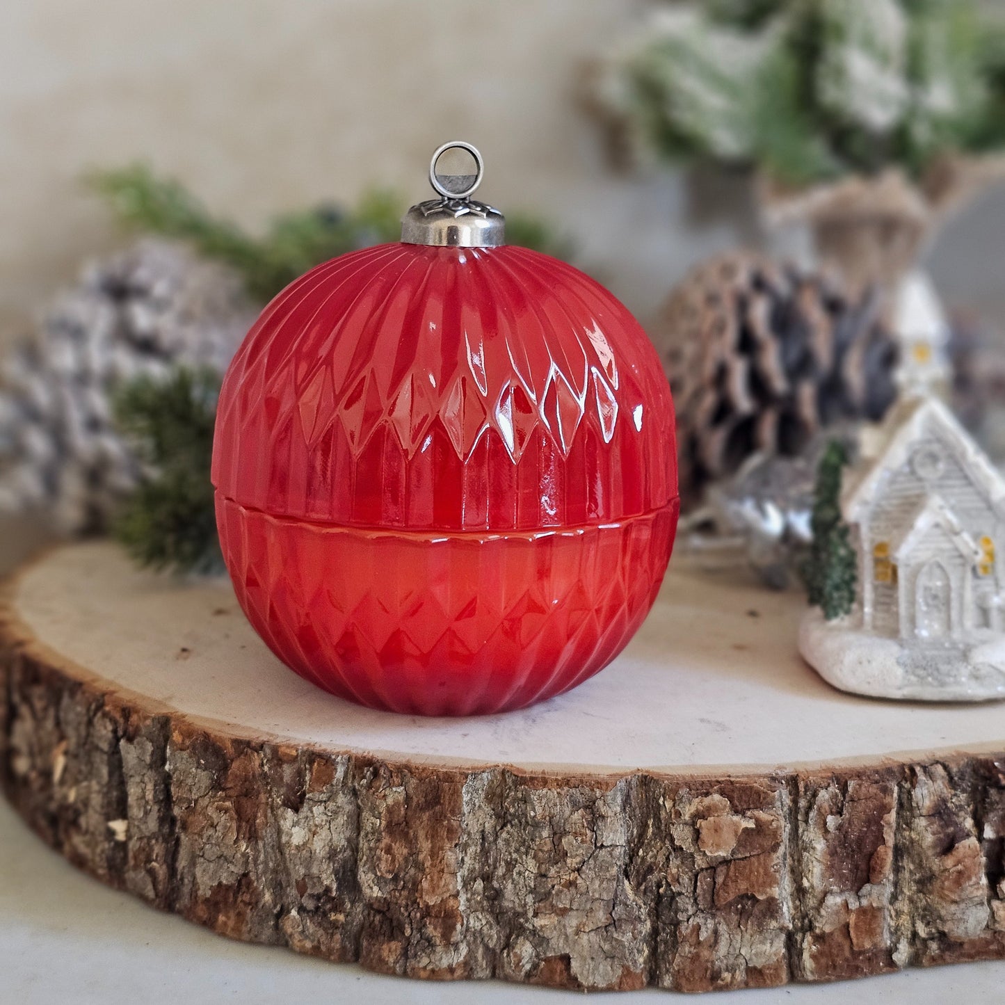 Red Holiday Ornament Candle - Noche Buena