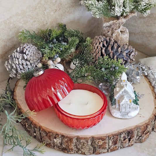 Red Holiday Ornament Candle - Noche Buena