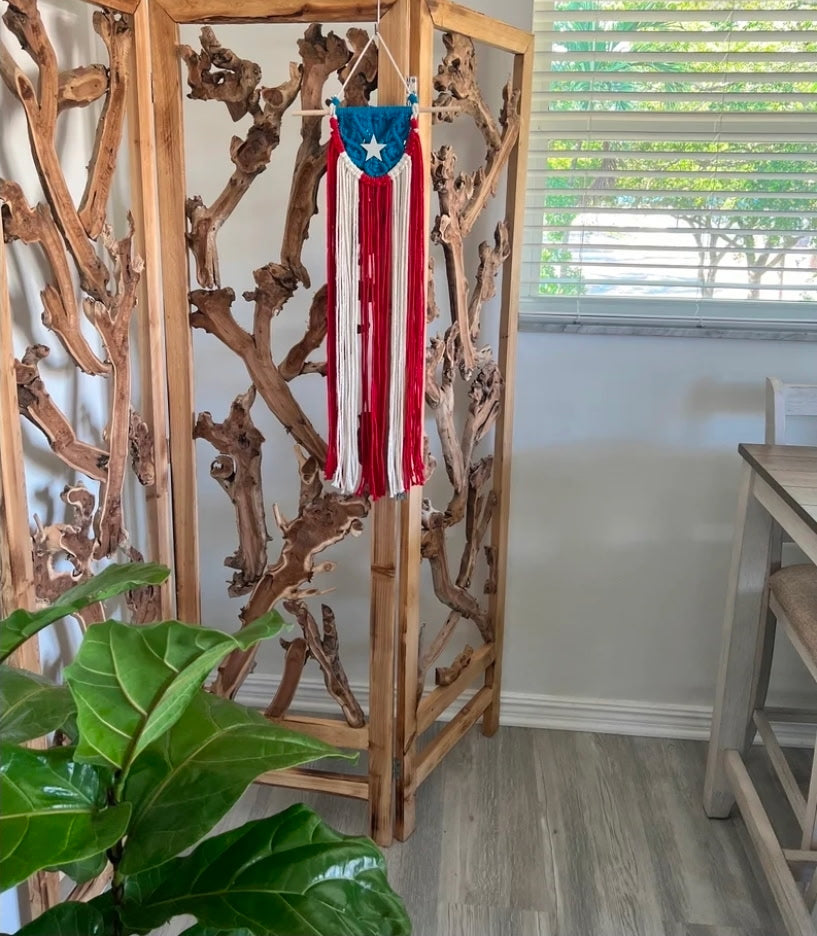 Puerto Rican Flag Handmade Macramé Wall Hanging